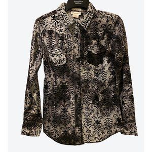 Ariat Women's Medium Fitted LS Pearl Snap Gray Black Paisley Velvet Shirt